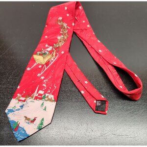 Giorgio 100% Silk Santa's Sleigh Scene Christmas Tie - Church - Snow - Reindeer